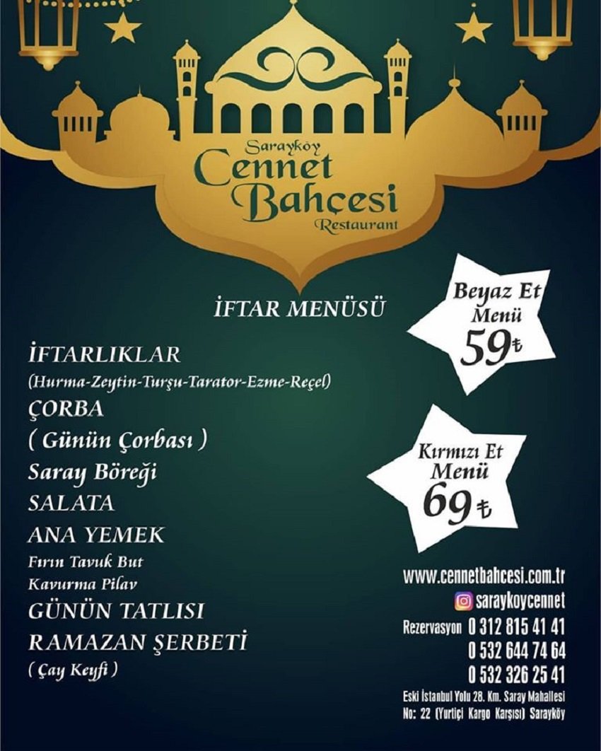 Sarayköy Cennet Bahçesi Restaurant İftar Yemeği 2019
